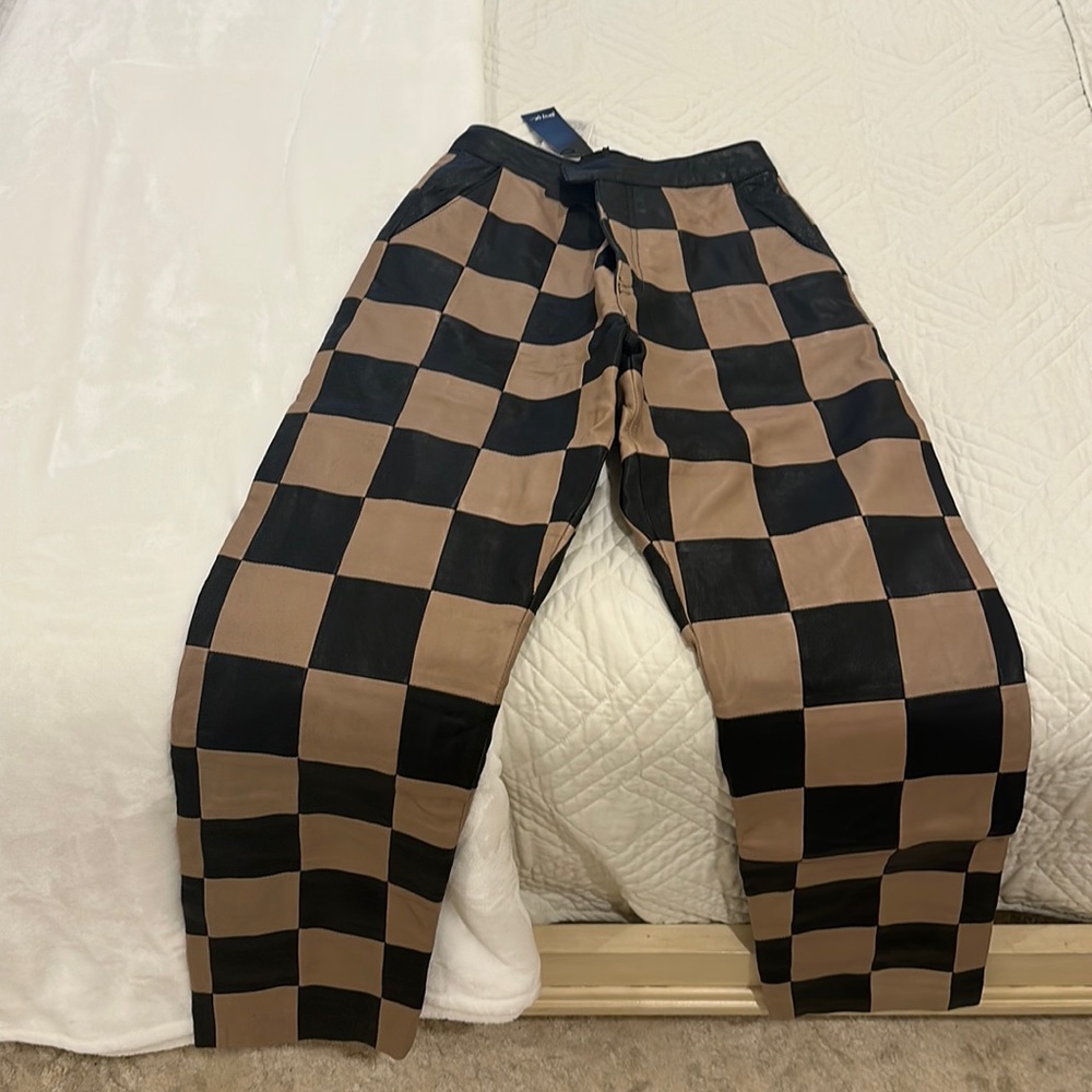 Nasty Gal Checkered Leather Pants NEW